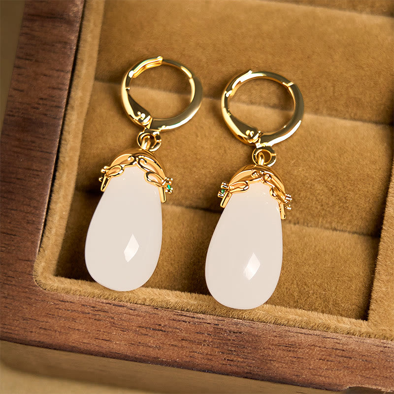 EverestArtstudios Green Chalcedony Water Drop Strength Copper Posts Earrings