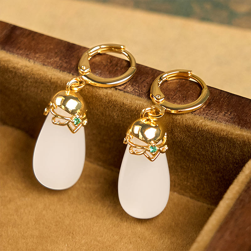 EverestArtstudios Green Chalcedony Water Drop Strength Copper Posts Earrings