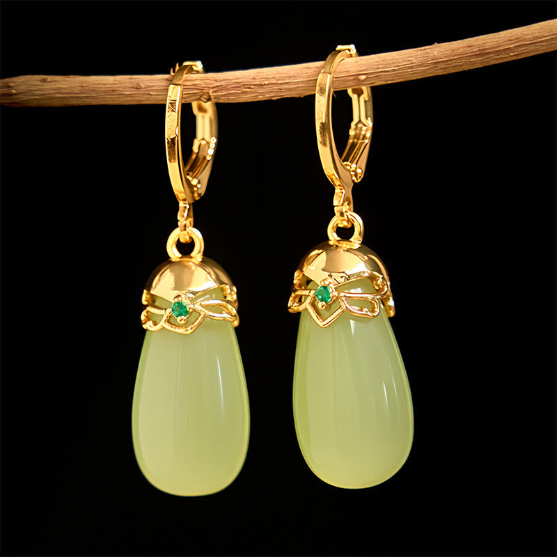 EverestArtstudios Green Chalcedony Water Drop Strength Copper Posts Earrings