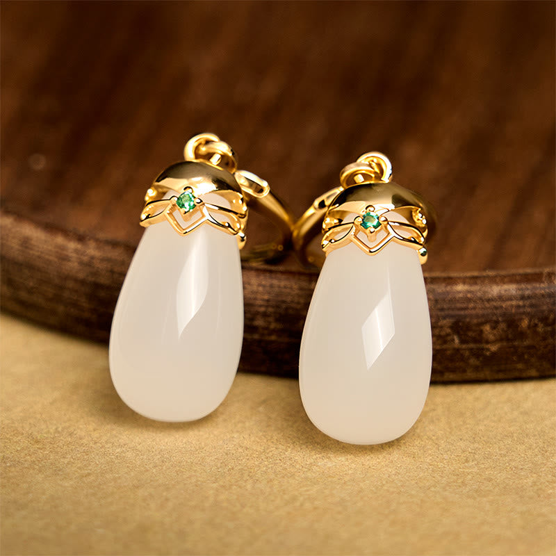 EverestArtstudios Green Chalcedony Water Drop Strength Copper Posts Earrings