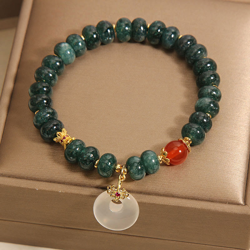 EverestArtstudios Blue Jade Beads Peace Buckle Prosperity Bracelet