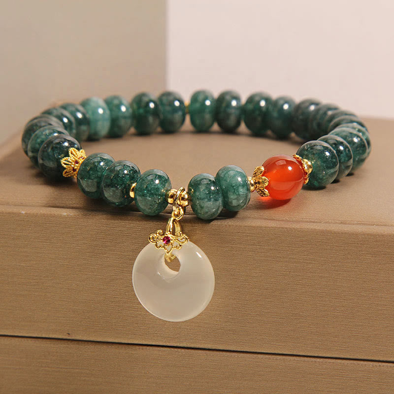 EverestArtstudios Blue Jade Beads Peace Buckle Prosperity Bracelet