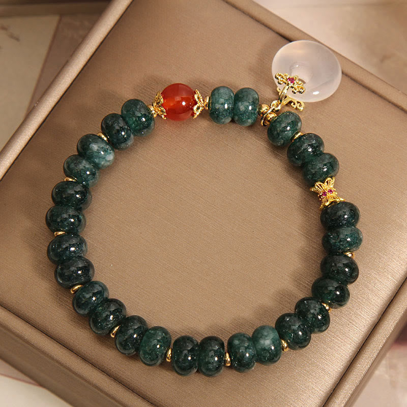 EverestArtstudios Blue Jade Beads Peace Buckle Prosperity Bracelet