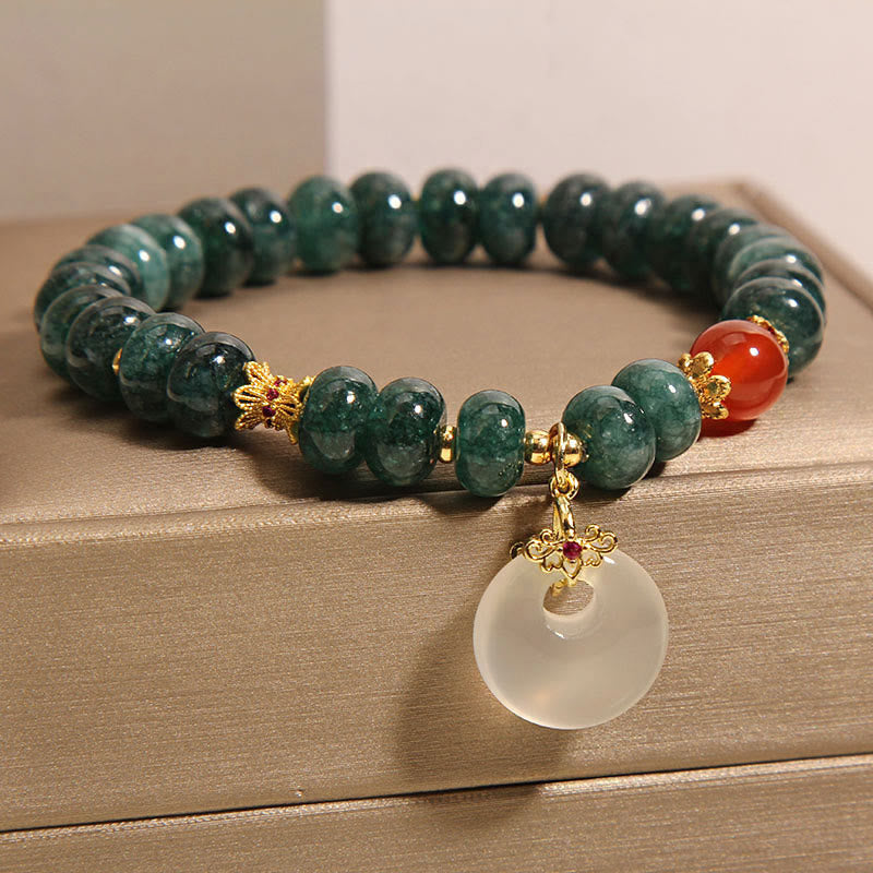 EverestArtstudios Blue Jade Beads Peace Buckle Prosperity Bracelet