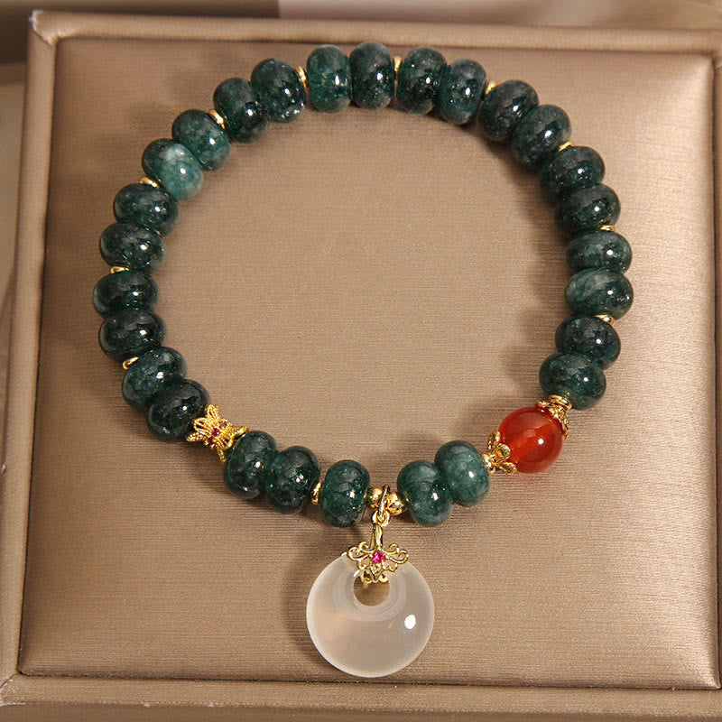 EverestArtstudios Blue Jade Beads Peace Buckle Prosperity Bracelet