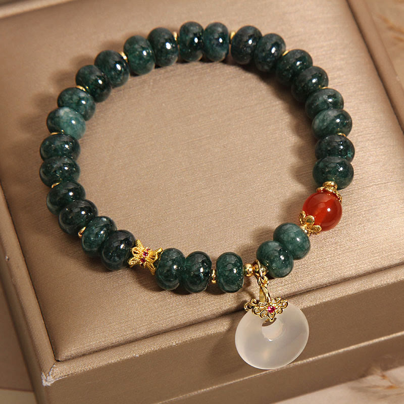 EverestArtstudios Blue Jade Beads Peace Buckle Prosperity Bracelet
