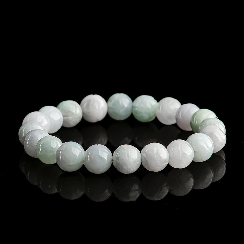 EverestArtstudios Natural Jade Lotus Carving Prosperity Bracelet