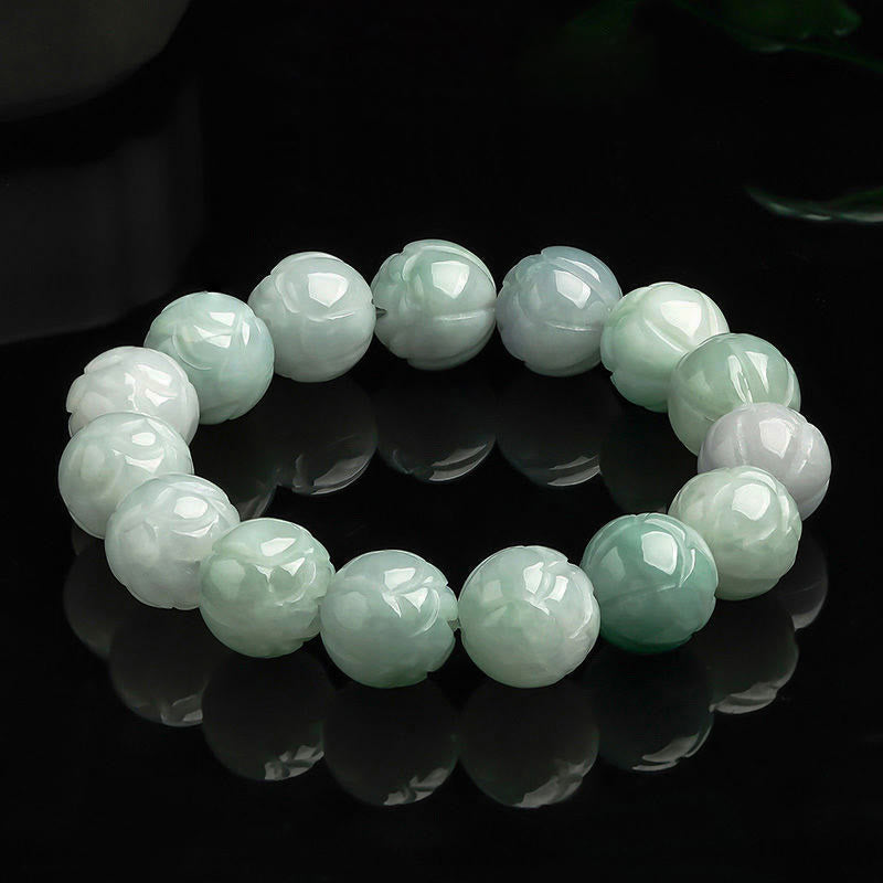 EverestArtstudios Natural Jade Lotus Carving Prosperity Bracelet