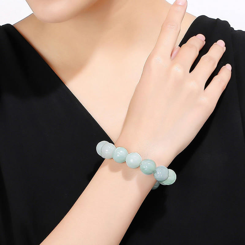 EverestArtstudios Natural Jade Lotus Carving Prosperity Bracelet