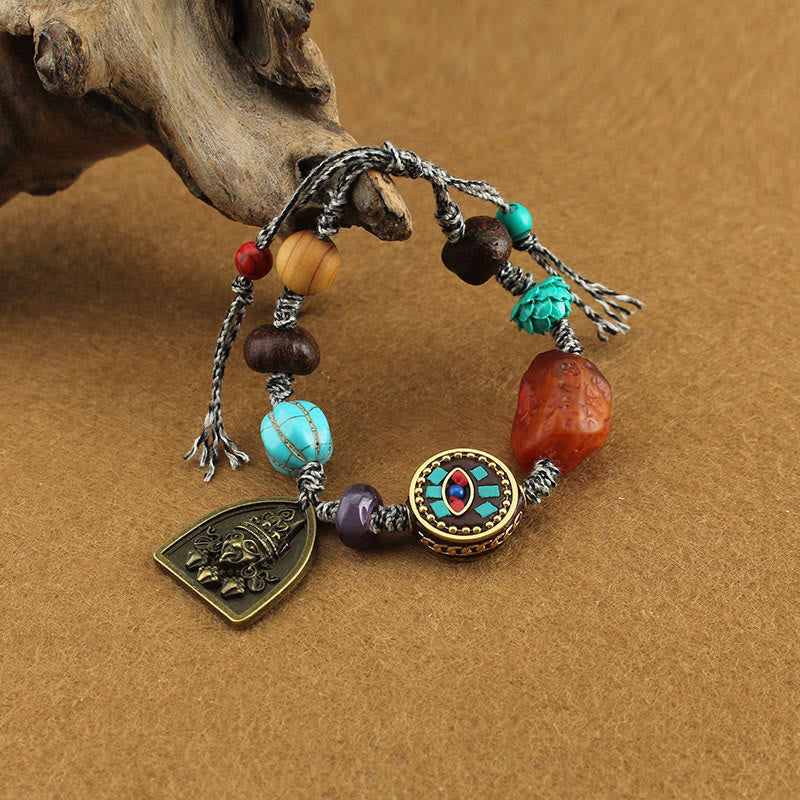 EverestArtStudios Tibetan Buddha's Eye Turquoise Lotus Zakiram Protection Rope Bracelet