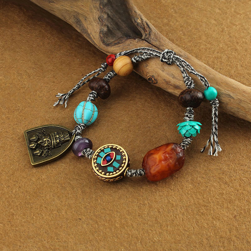 EverestArtStudios Tibetan Buddha's Eye Turquoise Lotus Zakiram Protection Rope Bracelet