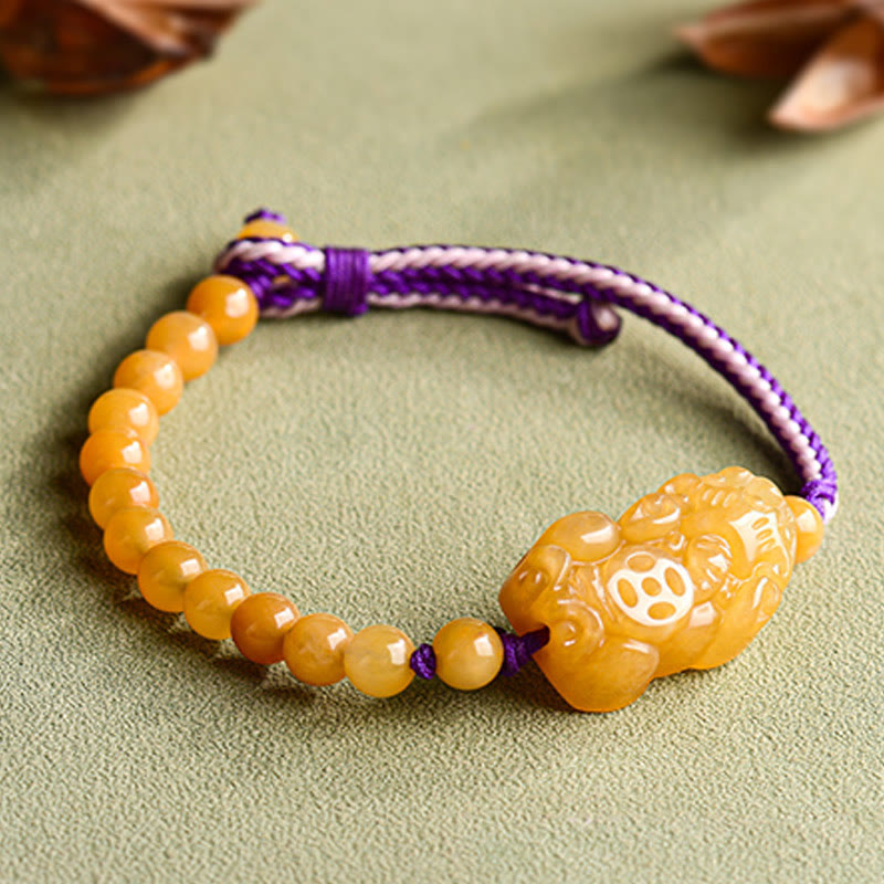 EverestArtstudios Golden Silk Jade Beads PiXiu Wealth Bracelet