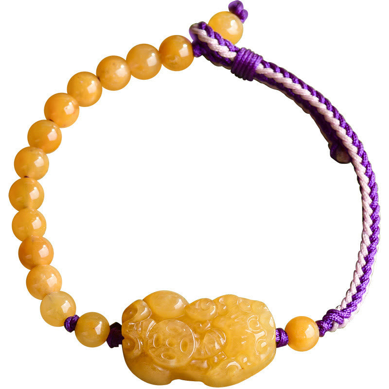 EverestArtstudios Golden Silk Jade Beads PiXiu Wealth Bracelet