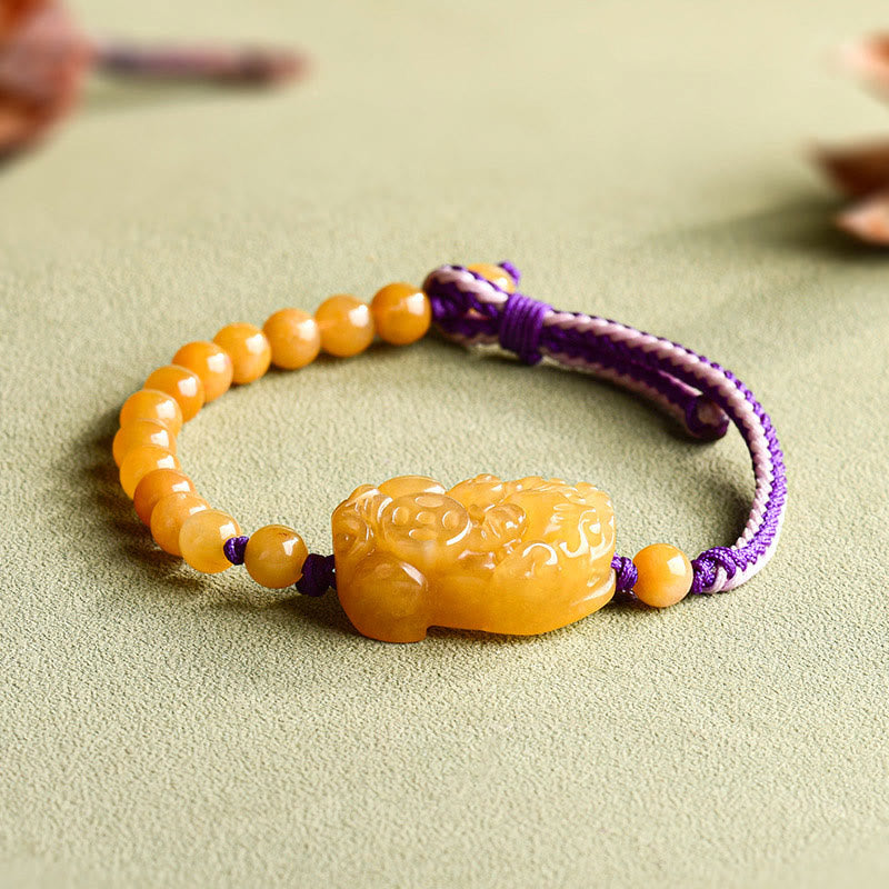 EverestArtstudios Golden Silk Jade Beads PiXiu Wealth Bracelet