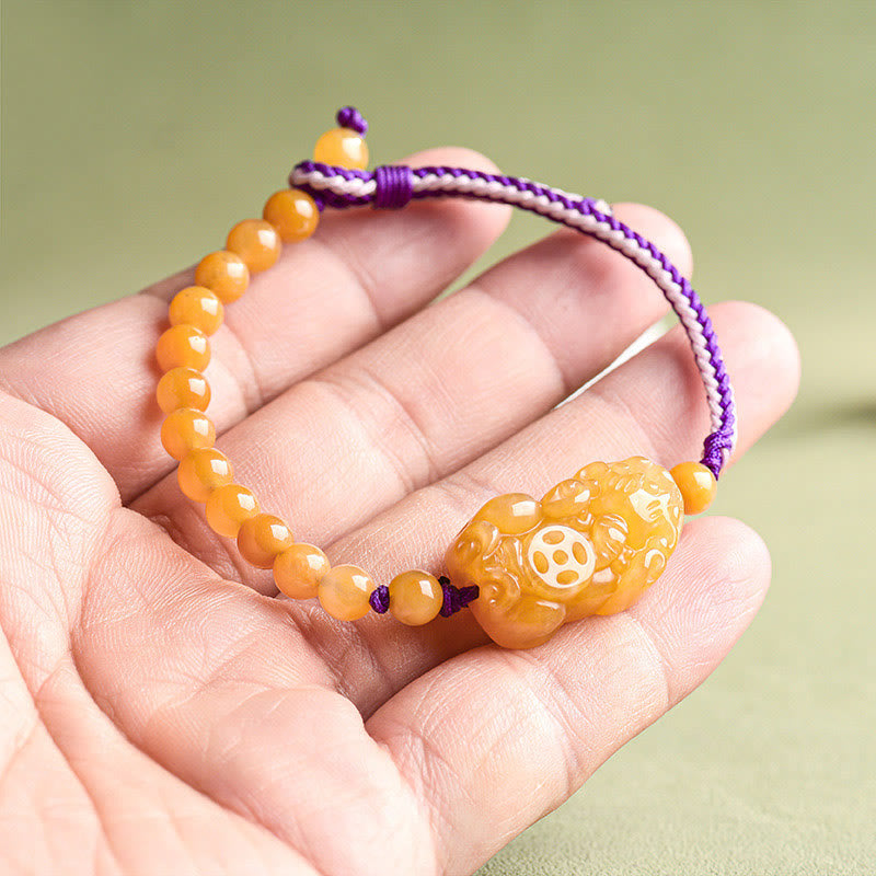 EverestArtstudios Golden Silk Jade Beads PiXiu Wealth Bracelet
