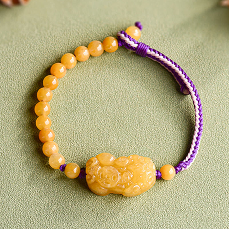 EverestArtstudios Golden Silk Jade Beads PiXiu Wealth Bracelet