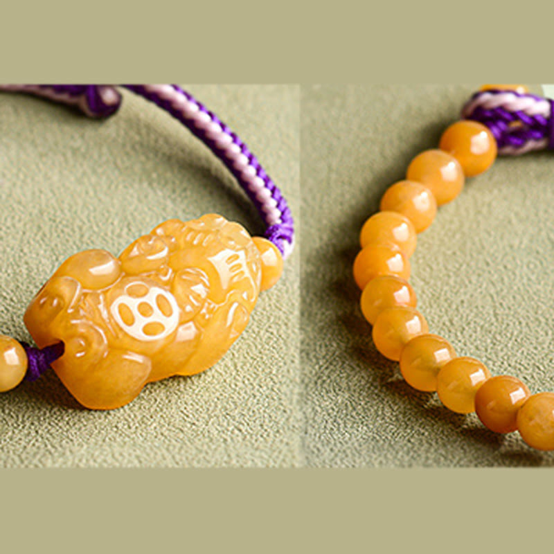 EverestArtstudios Golden Silk Jade Beads PiXiu Wealth Bracelet