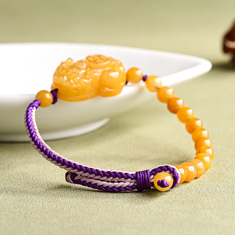 EverestArtstudios Golden Silk Jade Beads PiXiu Wealth Bracelet