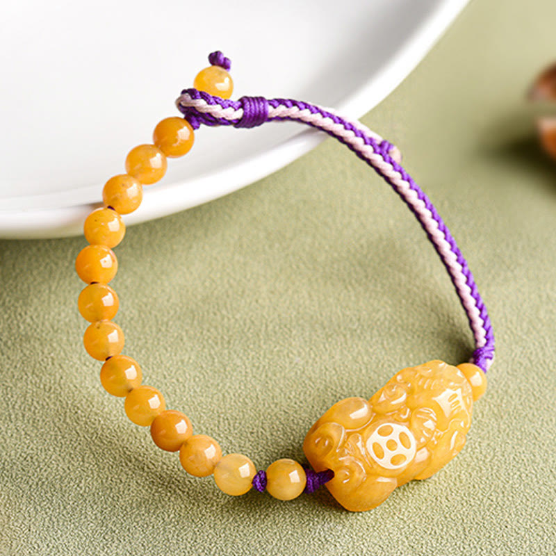 EverestArtstudios Golden Silk Jade Beads PiXiu Wealth Bracelet