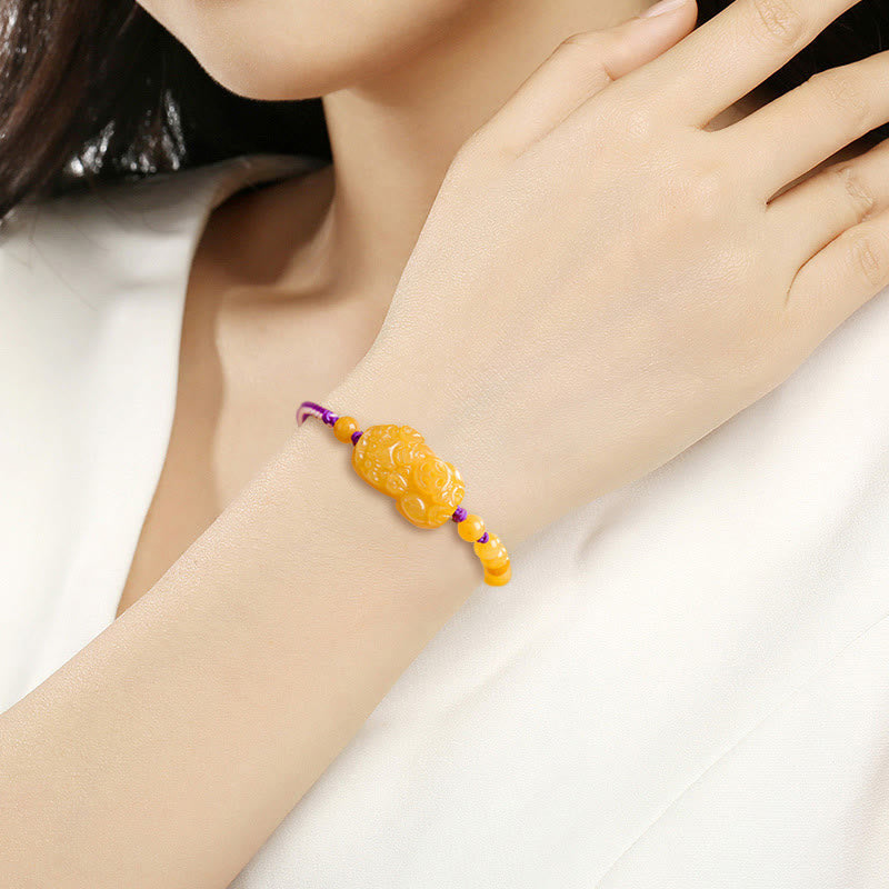 EverestArtstudios Golden Silk Jade Beads PiXiu Wealth Bracelet