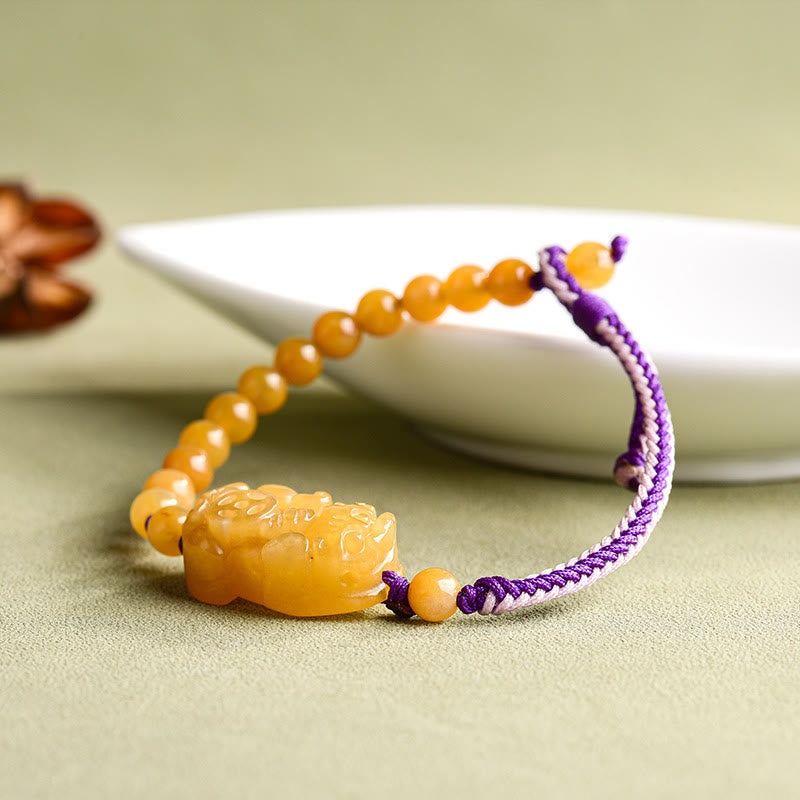 EverestArtstudios Golden Silk Jade Beads PiXiu Wealth Bracelet