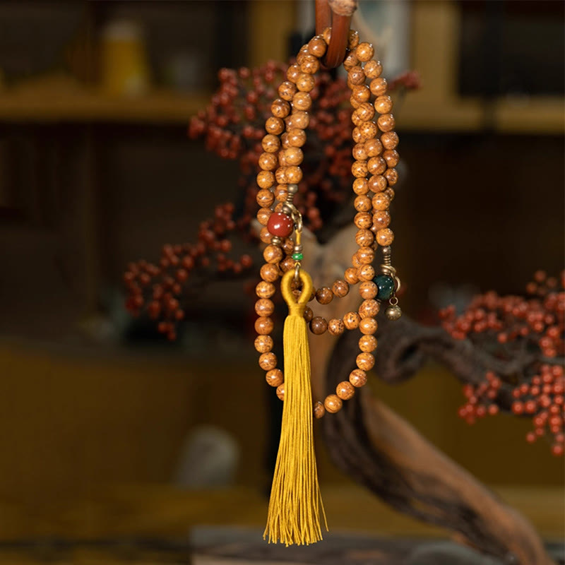 Buddha Stones 108 Mala Beads Bodhi Seed Wisdom Peace Tassel Bracelet