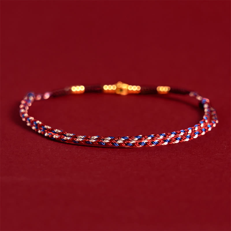 Buddha Stones Handmade Braided Red String Copper Coins Luck Bracelet