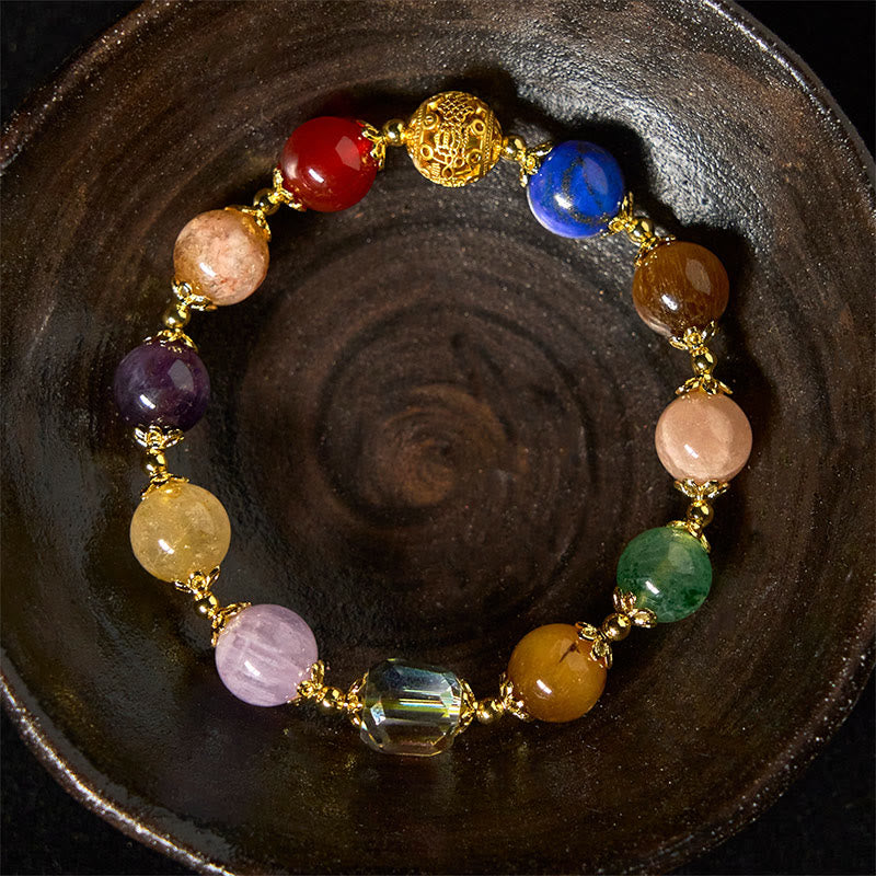 Buddha Stones Natural Dunhuang Colorful Beads Amethyst Lazurite Lapis Lazuli Balance Bracelet