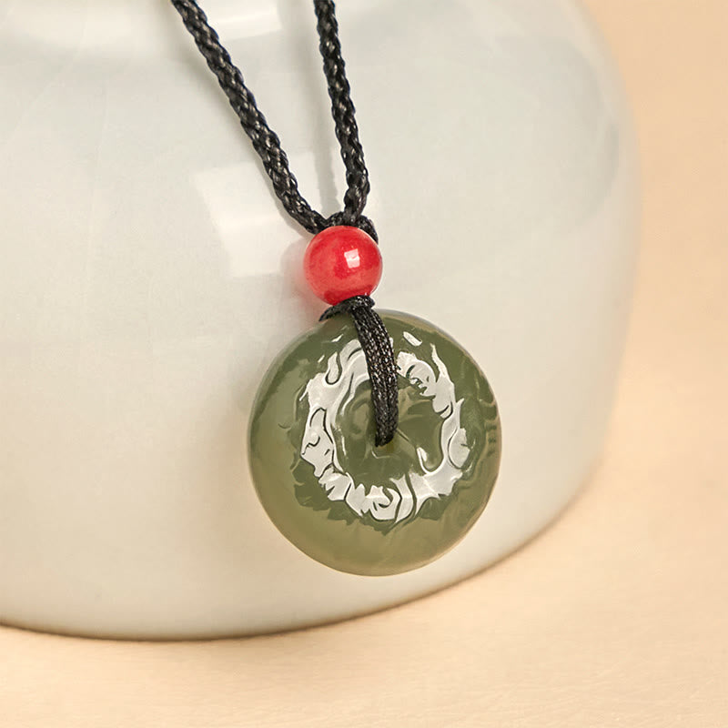 EverestArtstudios Peace Buckle Auspicious Clouds Cyan Jade Necklace Luck Pendant