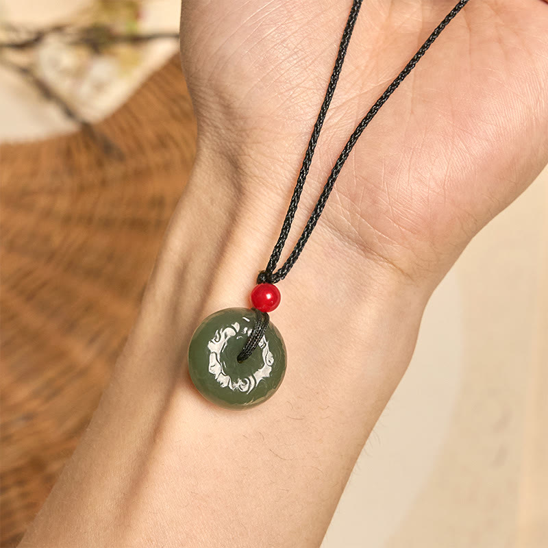 EverestArtstudios Peace Buckle Auspicious Clouds Cyan Jade Necklace Luck Pendant