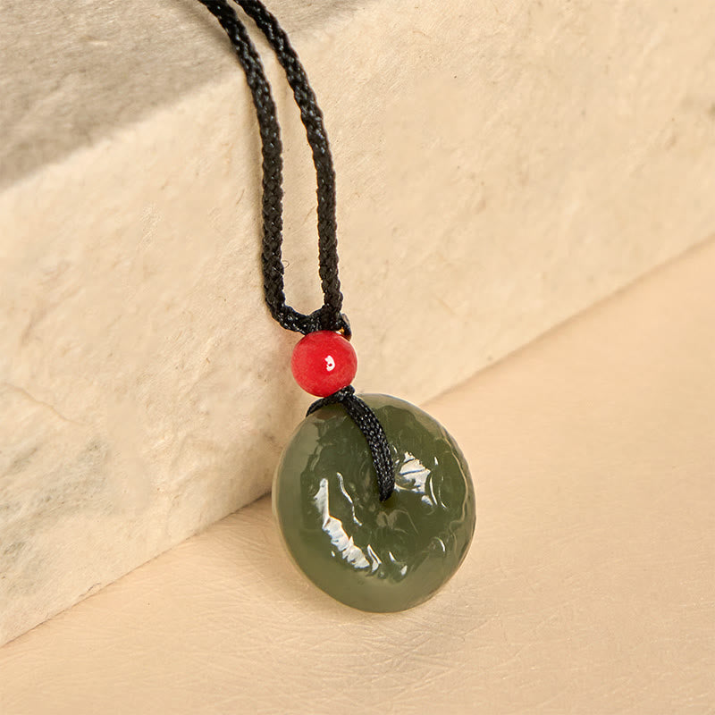EverestArtstudios Peace Buckle Auspicious Clouds Cyan Jade Necklace Luck Pendant