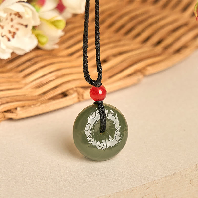 EverestArtstudios Peace Buckle Auspicious Clouds Cyan Jade Necklace Luck Pendant