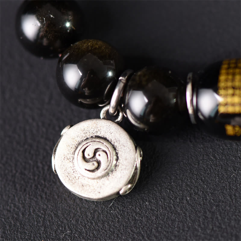Buddha Stones Tibetan Green Sandalwood Gold Sheen Obsidian Balance Peace Double Wrap Bracelet