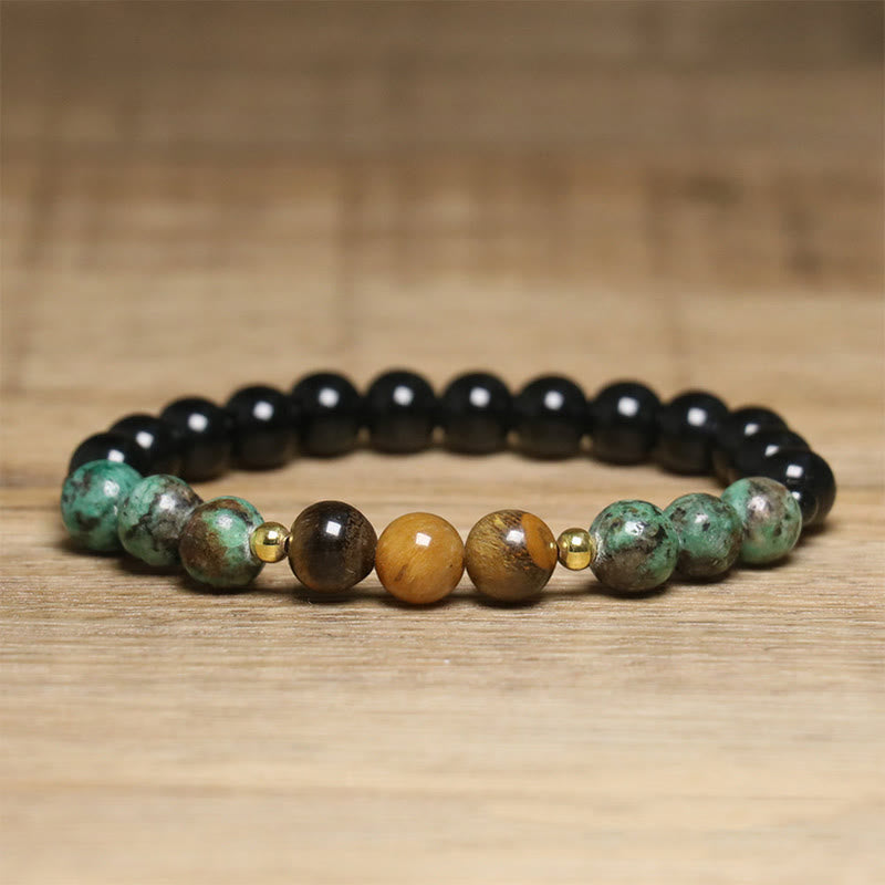 EverestArtStudios Turquoise Tiger Eye Beads Glass Balance Serenity Bracelet