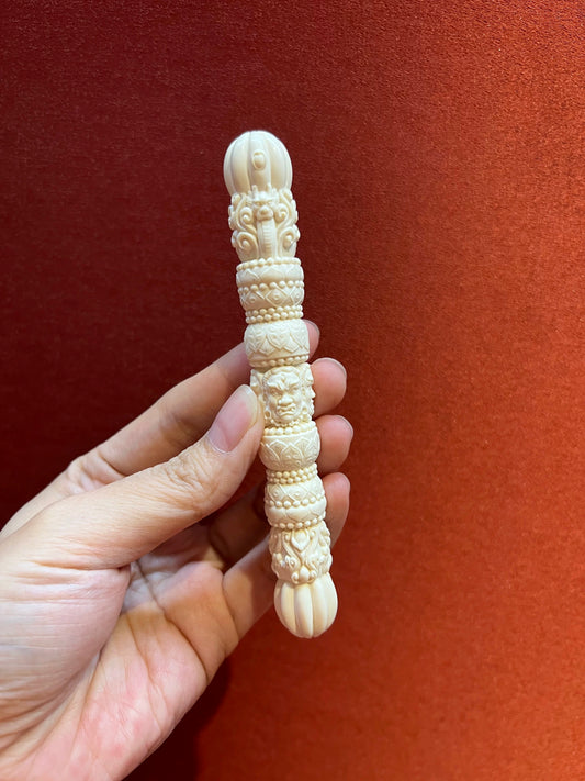 EverestArtStudios Natural Reclaimed Mammoth Tooth Vajra Dorje | Hand Carved Tibetan Buddhist Ritual Scepter | Fossil Meditation Altar Tool Gift