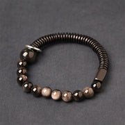 Buddha Stones Silver Sheen Obsidian Coconut Shell Protection Bracelet