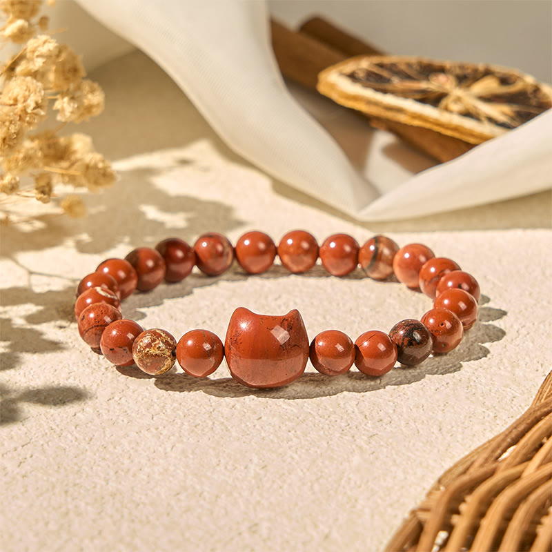 EverestArtStudios Faceless Cat Head Design Red Turquoise Luck Bracelet