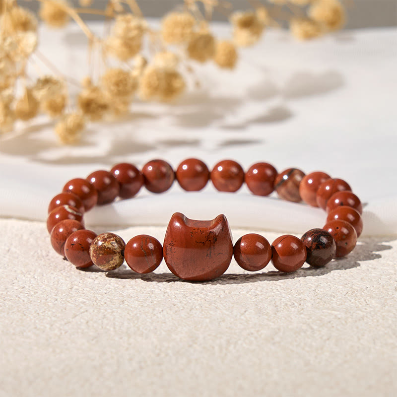 EverestArtStudios Faceless Cat Head Design Red Turquoise Luck Bracelet