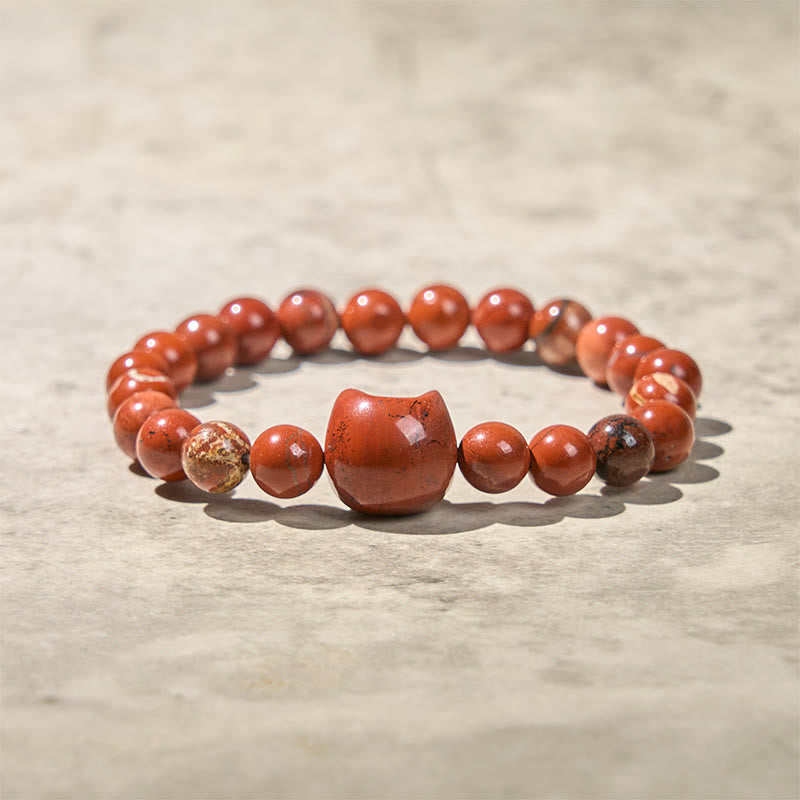 EverestArtStudios Faceless Cat Head Design Red Turquoise Luck Bracelet