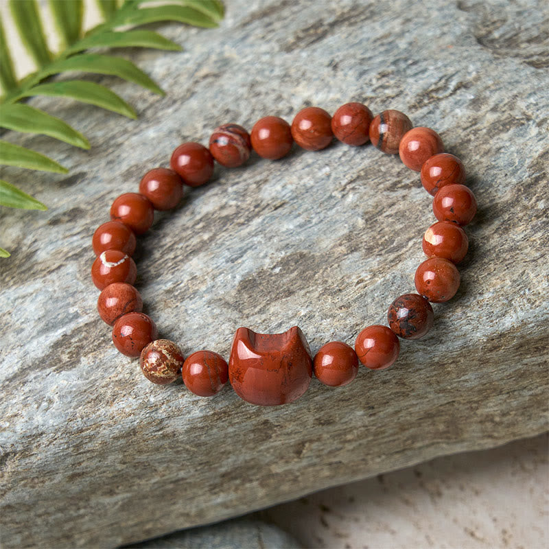 EverestArtStudios Faceless Cat Head Design Red Turquoise Luck Bracelet