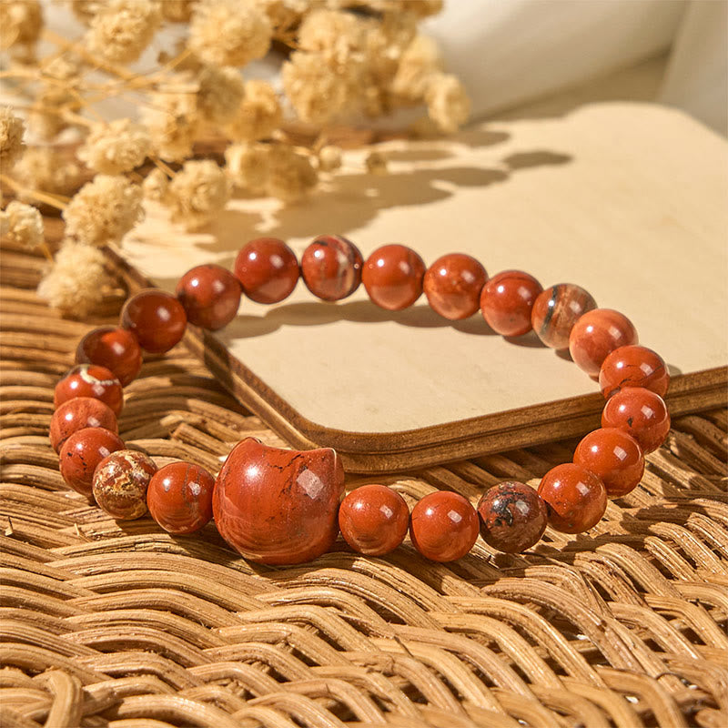 EverestArtStudios Faceless Cat Head Design Red Turquoise Luck Bracelet
