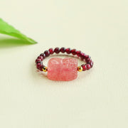 Buddha Stones Garnet Beads Strawberry Quartz Pixiu Protection Ring
