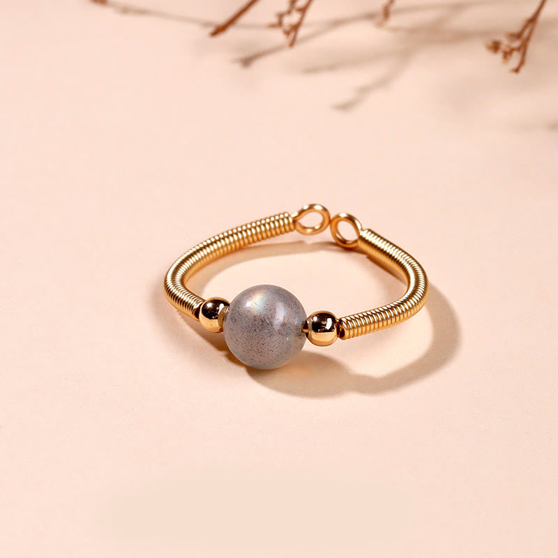 EverestArtstudios Natural Stone Bead Alloy Healing Open Ring
