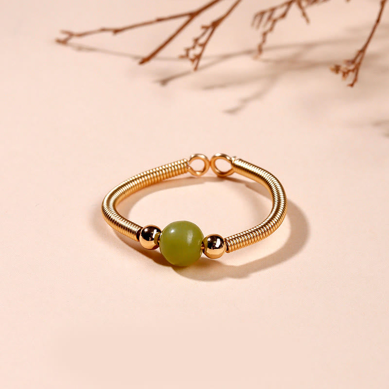 EverestArtstudios Natural Stone Bead Alloy Healing Open Ring