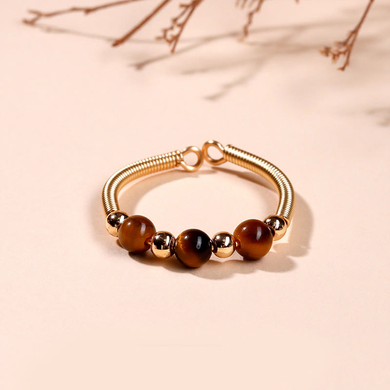 EverestArtstudios Natural Stone Bead Alloy Healing Open Ring