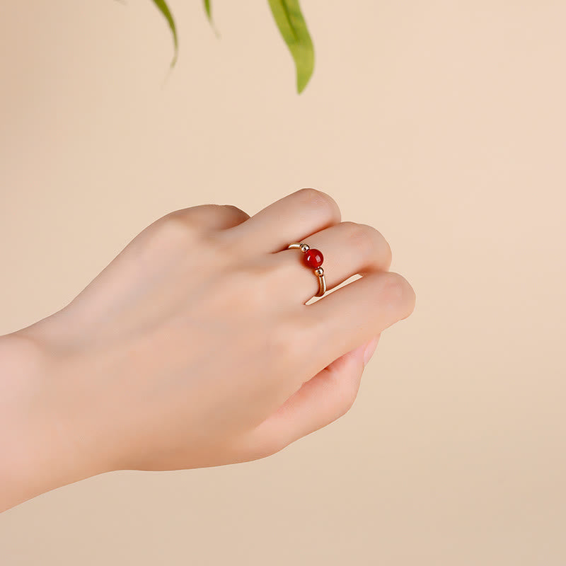 EverestArtstudios Natural Stone Bead Alloy Healing Open Ring