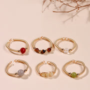 EverestArtstudios Natural Stone Bead Alloy Healing Open Ring