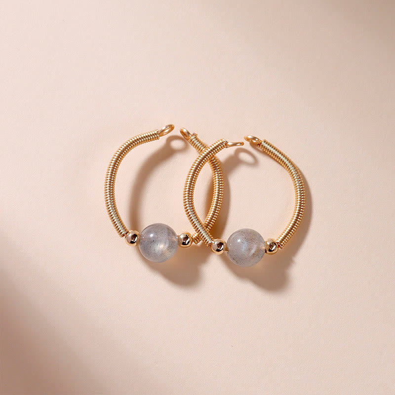 EverestArtstudios Natural Stone Bead Alloy Healing Open Ring