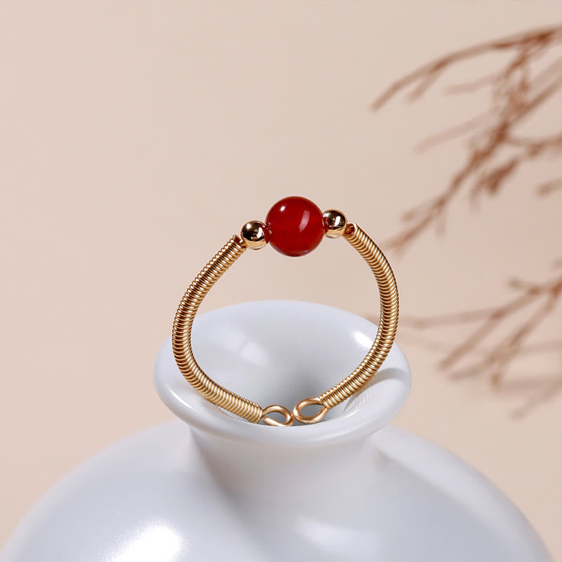 EverestArtstudios Natural Stone Bead Alloy Healing Open Ring