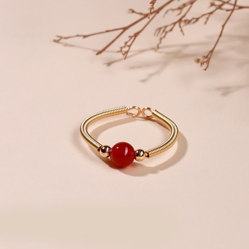 EverestArtstudios Natural Stone Bead Alloy Healing Open Ring